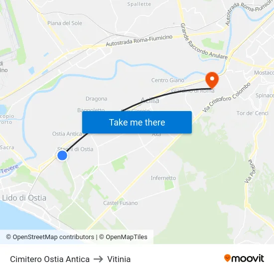Cimitero Ostia Antica to Vitinia map