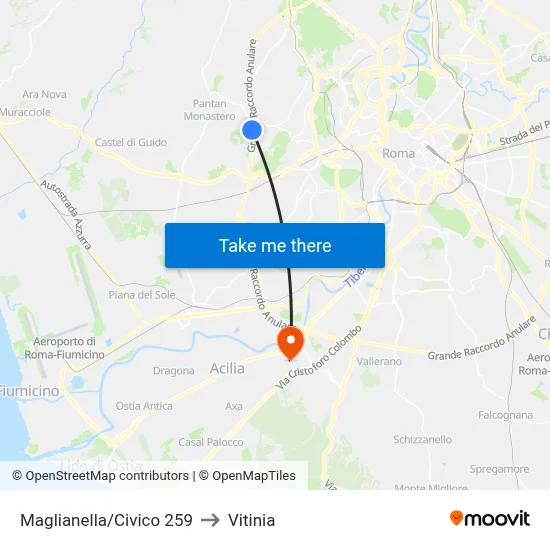 Maglianella/Number 259 to Vitinia map