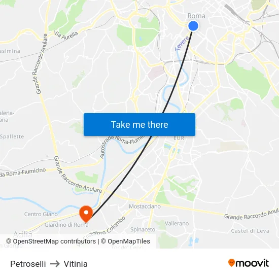Petroselli to Vitinia map