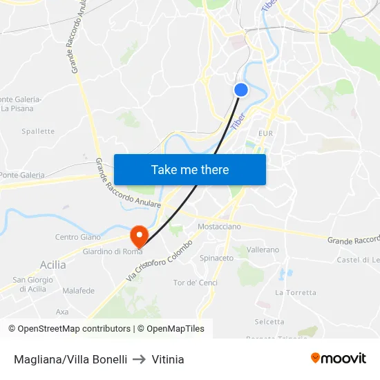 Magliana/Villa Bonelli to Vitinia map