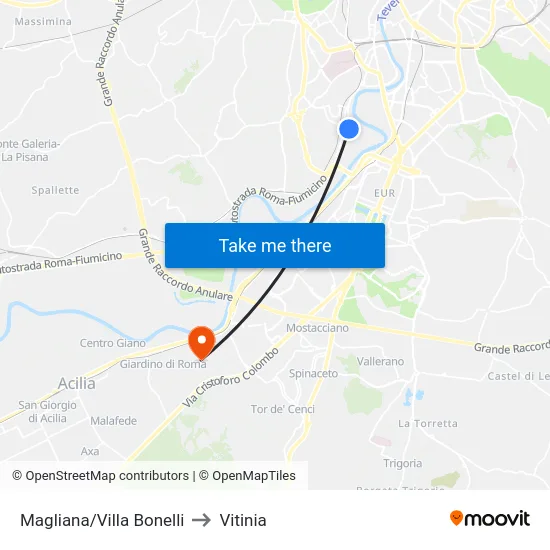 Magliana/Villa Bonelli to Vitinia map