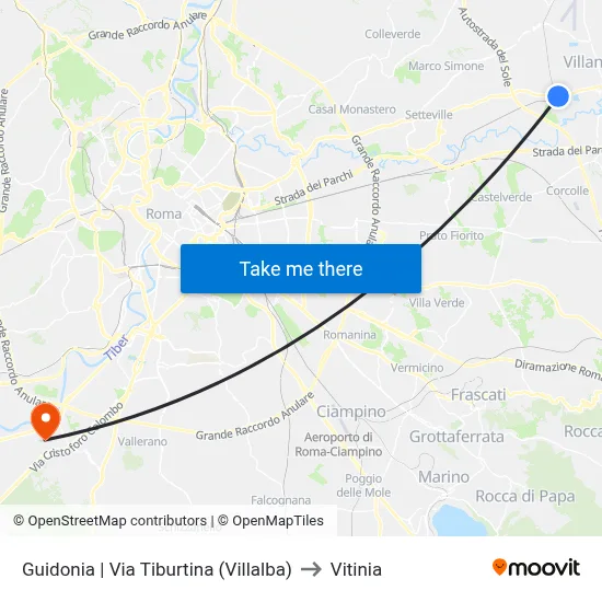 Guidonia via Tiburtina (Villalba) to Vitinia map