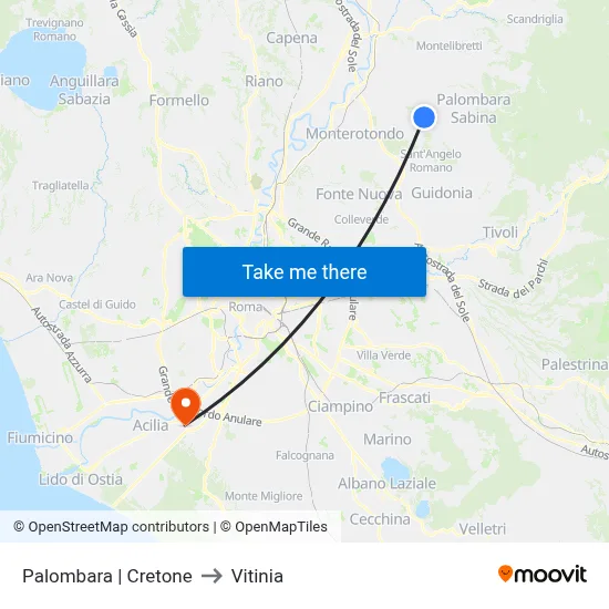 Palombara | Cretone to Vitinia map