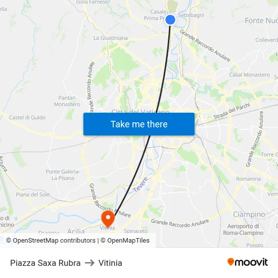 Piazza Saxa Rubra to Vitinia map
