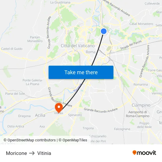 Moricone to Vitinia map