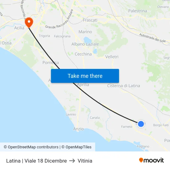 Latina | Viale 18 Dicembre to Vitinia map