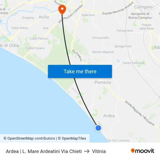 Ardea | Ardeatini Seafront Chieti Street to Vitinia map