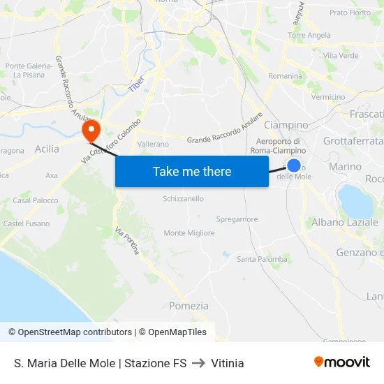 Santa Maria Delle Mole Railway Station to Vitinia map
