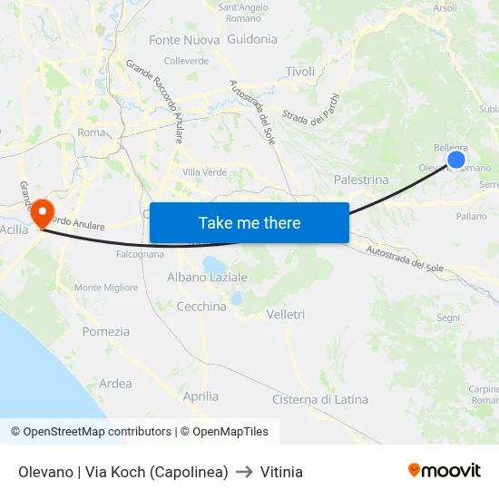 Olevano | Via Koch (Terminal) to Vitinia map