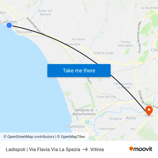 Ladispoli | Via Flavia Via La Spezia to Vitinia map