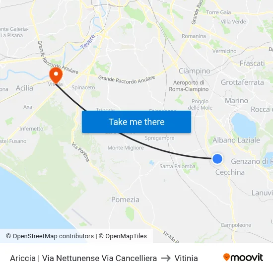 Ariccia | Nettunense Road Cancelliera Road to Vitinia map