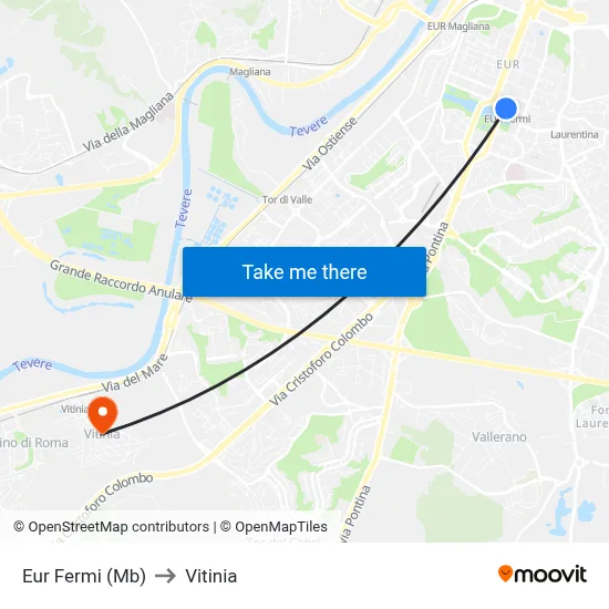 Eur Fermi (Metro B) to Vitinia map