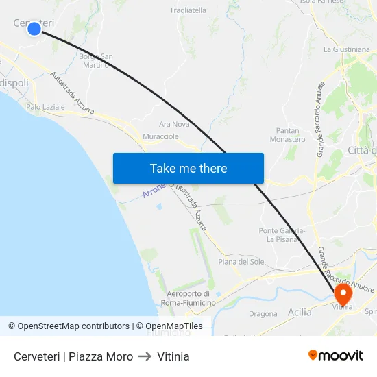 Cerveteri | Piazza Moro to Vitinia map