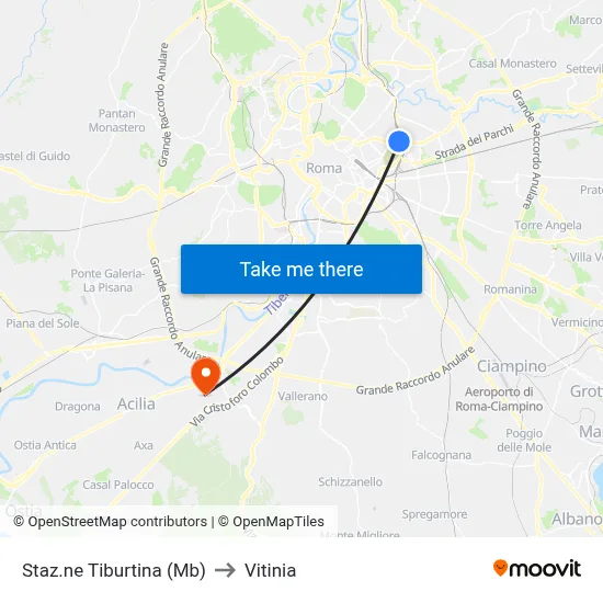 Tiburtina Station (Metro B) to Vitinia map