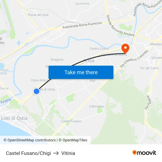 Castel Fusano/Chigi to Vitinia map
