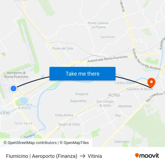 Fiumicino | Aeroporto (Finanza) to Vitinia map