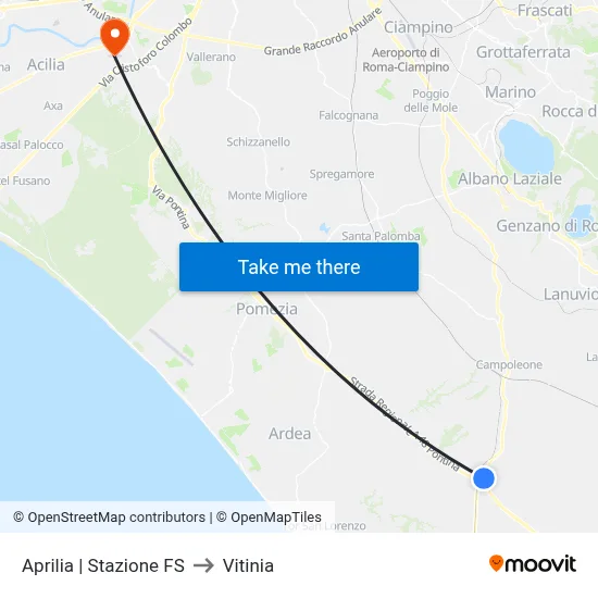 Aprilia | Railway Station to Vitinia map