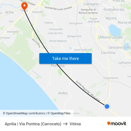 Aprilia | Via Pontina (Carroceto) to Vitinia map