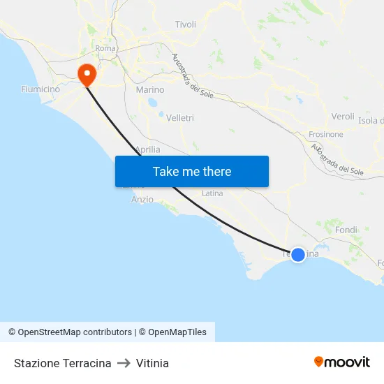 Terracina Station to Vitinia map
