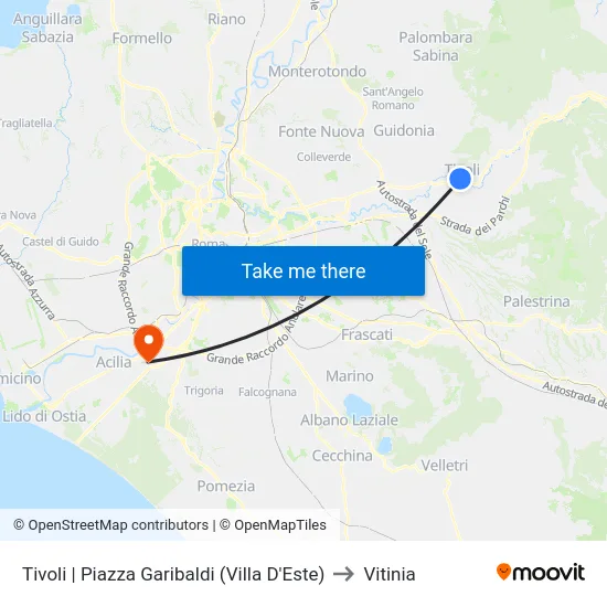 Tivoli | Piazza Garibaldi (Villa D'Este) to Vitinia map