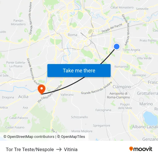 Tor Tre Teste/Nespole to Vitinia map