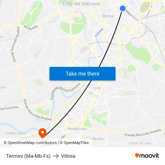 Termini (Metro A-Metro B-Railway) to Vitinia map