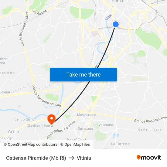 Ostiense-Pyramid (Metro B-Rail Line) to Vitinia map