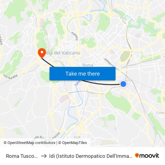 Roma Tuscolana to Idi (Istituto Dermopatico Dell'Immacolata) map