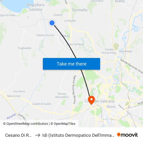 Cesano Di Roma to Idi (Istituto Dermopatico Dell'Immacolata) map