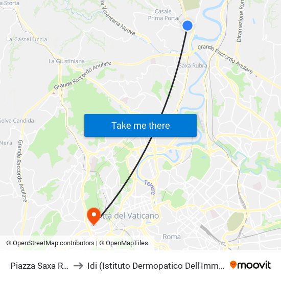 Piazza Saxa Rubra to Idi (Istituto Dermopatico Dell'Immacolata) map