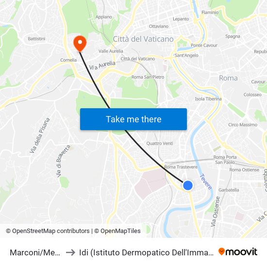 Marconi/Meucci to Idi (Istituto Dermopatico Dell'Immacolata) map