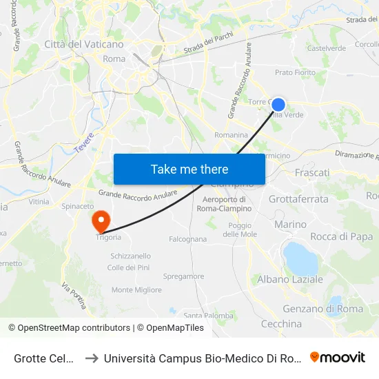 Grotte Celoni to Università Campus Bio-Medico Di Roma map