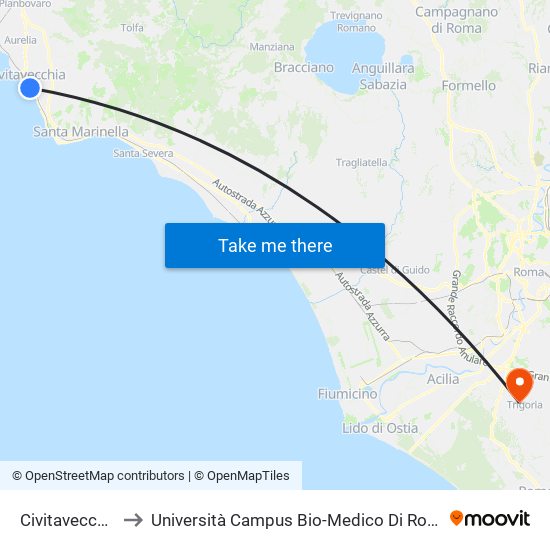 Civitavecchia to Università Campus Bio-Medico Di Roma map