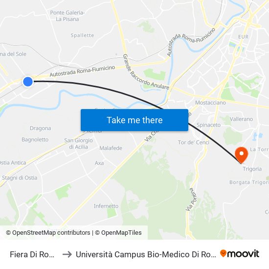 Fiera Di Roma to Università Campus Bio-Medico Di Roma map