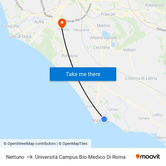 Nettuno to Università Campus Bio-Medico Di Roma map