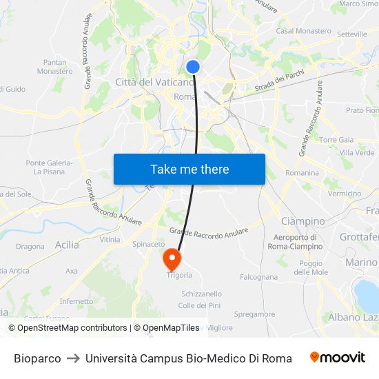 Bioparco to Università Campus Bio-Medico Di Roma map