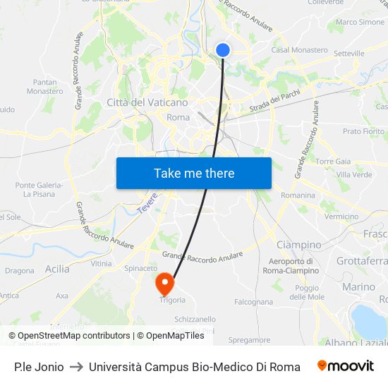 P.le Jonio to Università Campus Bio-Medico Di Roma map