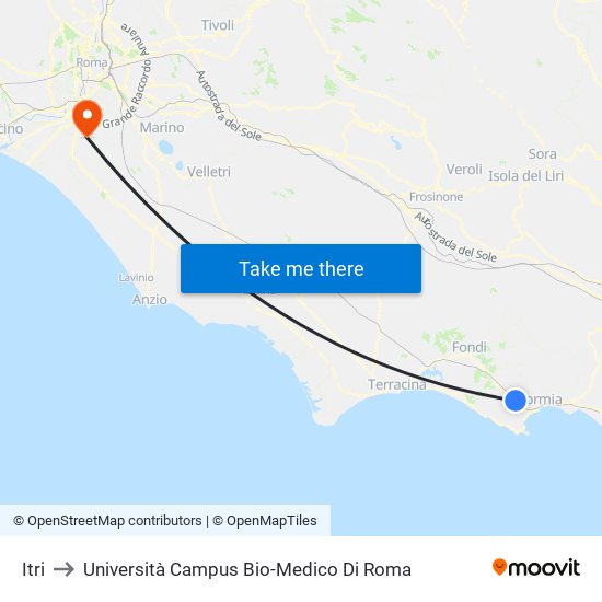 Itri to Università Campus Bio-Medico Di Roma map