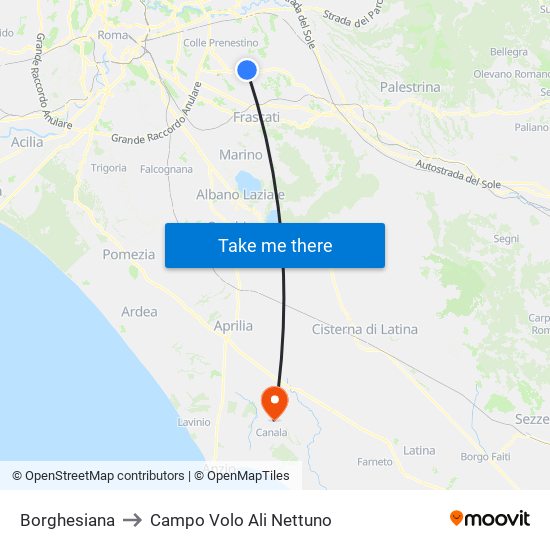 Borghesiana to Campo Volo Ali Nettuno map
