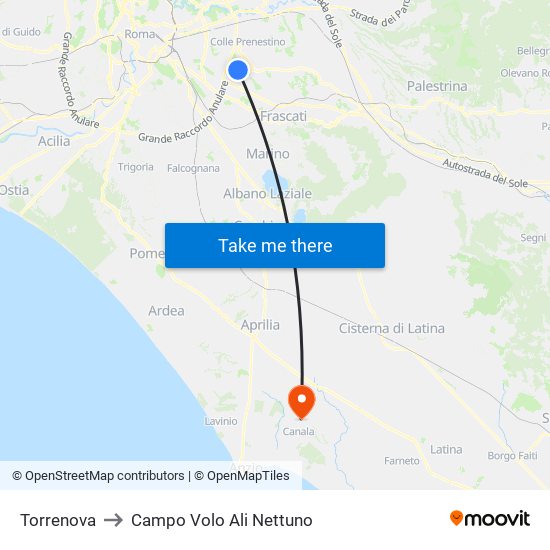 Torrenova to Campo Volo Ali Nettuno map