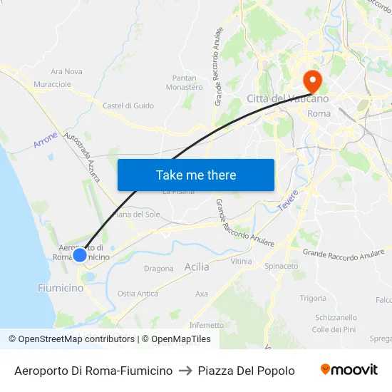 Rome-Fiumicino Airport to People's Square map