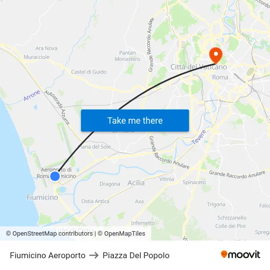 Fiumicino Aeroporto to Piazza Del Popolo map