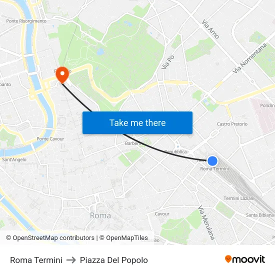 Roma Termini to Piazza Del Popolo map