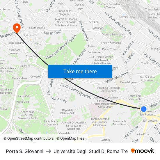 Porta S. Giovanni to Università Degli Studi Di Roma Tre map