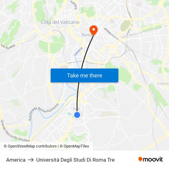 America to Università Degli Studi Di Roma Tre map