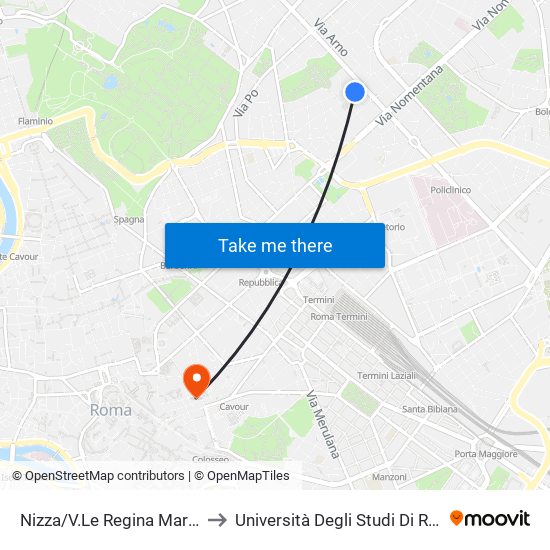 Nizza/V.Le Regina Margherita to Università Degli Studi Di Roma Tre map