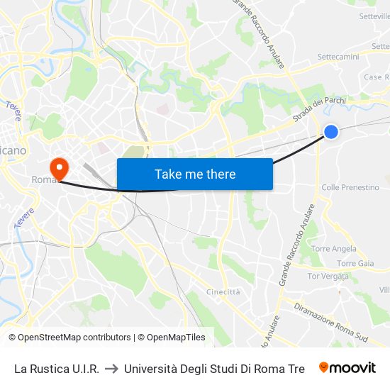 La Rustica U.I.R. to Università Degli Studi Di Roma Tre map
