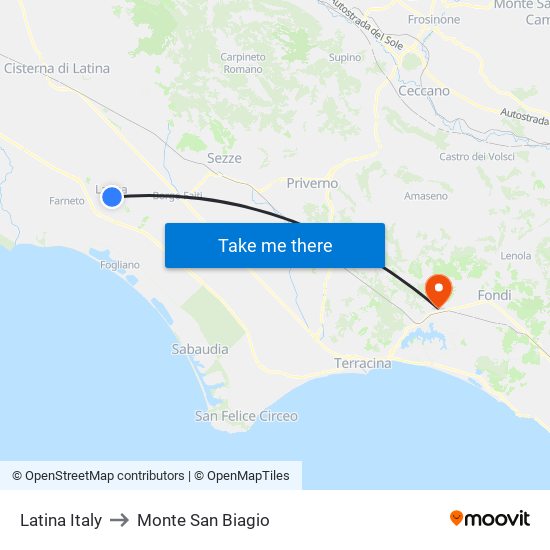 Latina Italy to Monte San Biagio map