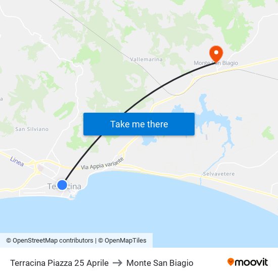 Terracina Piazza 25 Aprile to Monte San Biagio map