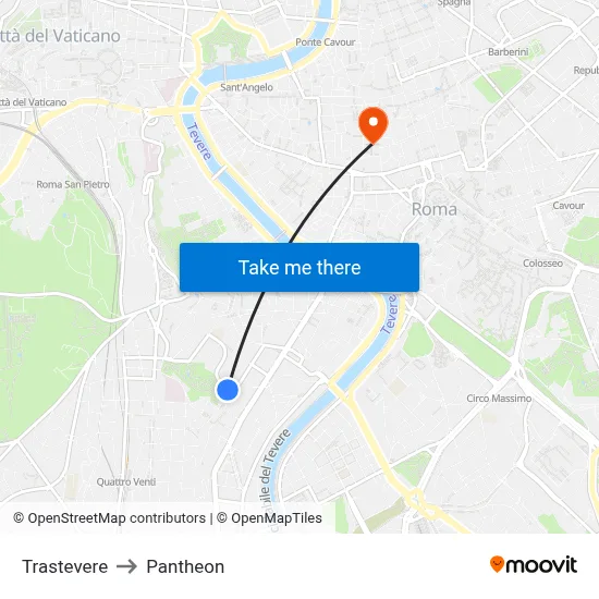 Trastevere to Pantheon map